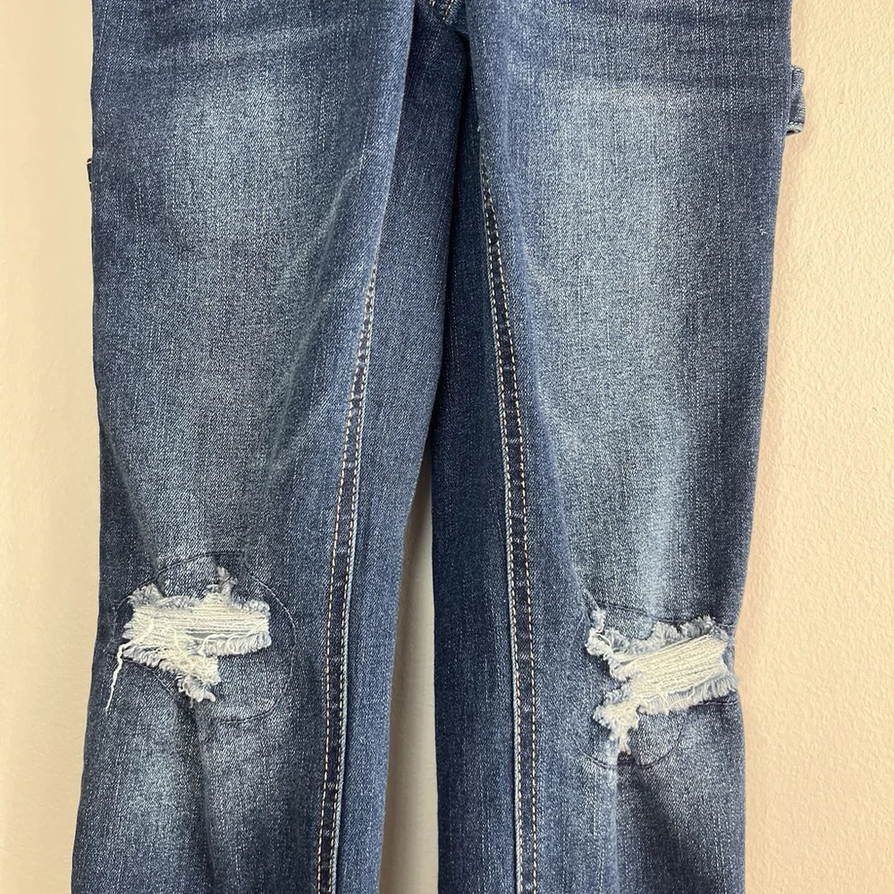 Justice Girls Overall Jumper Denim Blue Size 10 Slim Skinny Stretch Fringe Hem